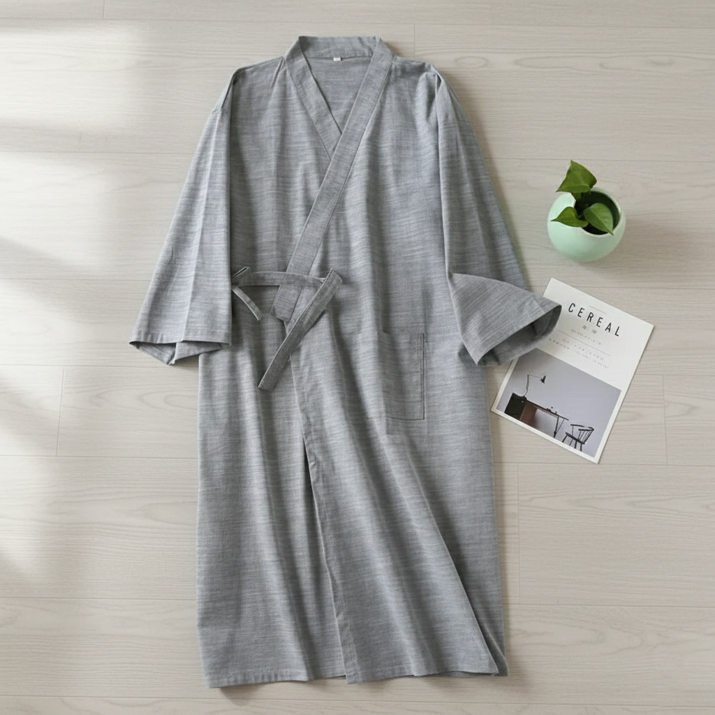 Men's Cotton Kimono Nightgown – Soft, Breathable Nightshirt for Ultimate Comfort VexonGear