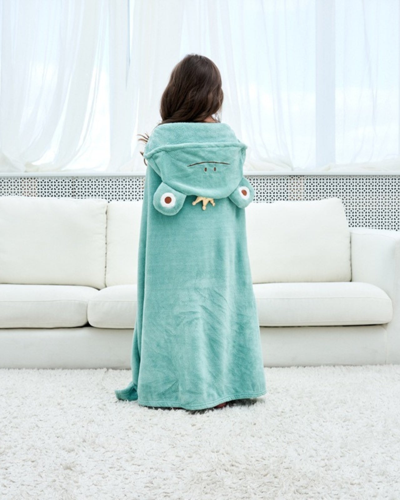 Kids Hooded Bath Towel | Plush Frog Design In Mint Green VexonGear