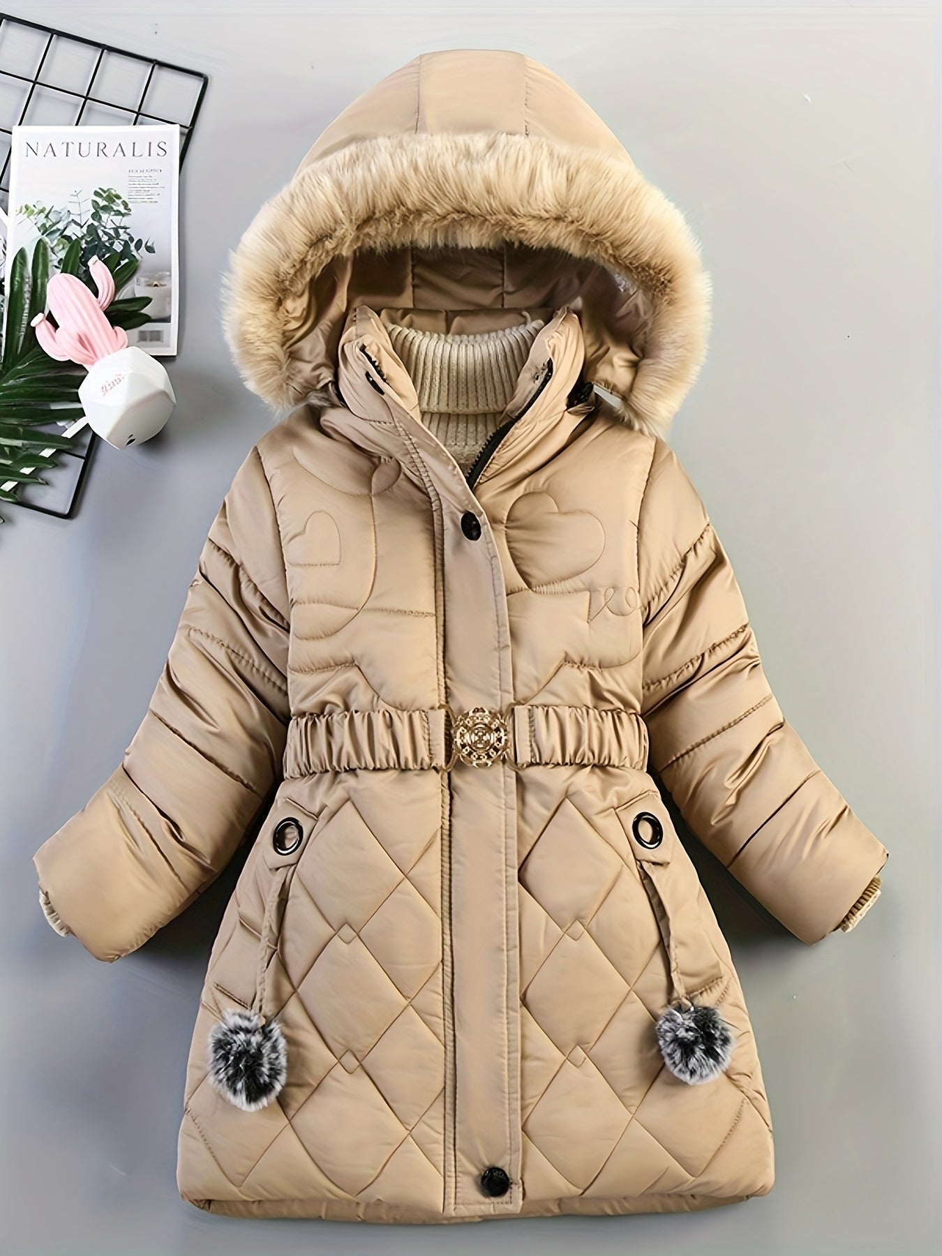Girls Winter Puffer Coat | Quilted Heart Design With Fur Hood VexonGear