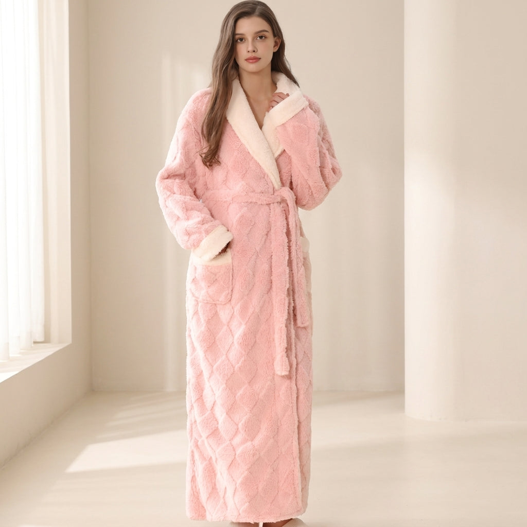 Women’s Robe Hooded Ankle Length Flannel Coral Fleece VexonGear