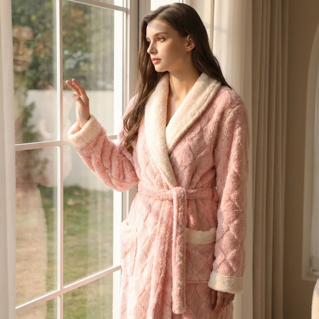 Women’s Robe Hooded Ankle Length Flannel Coral Fleece VexonGear