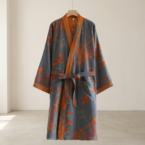Breathable Cotton Waffle Bathrobe – Lightweight Retro-Inspired Mens Robe with Adjustable Waist and Pockets VexonGear