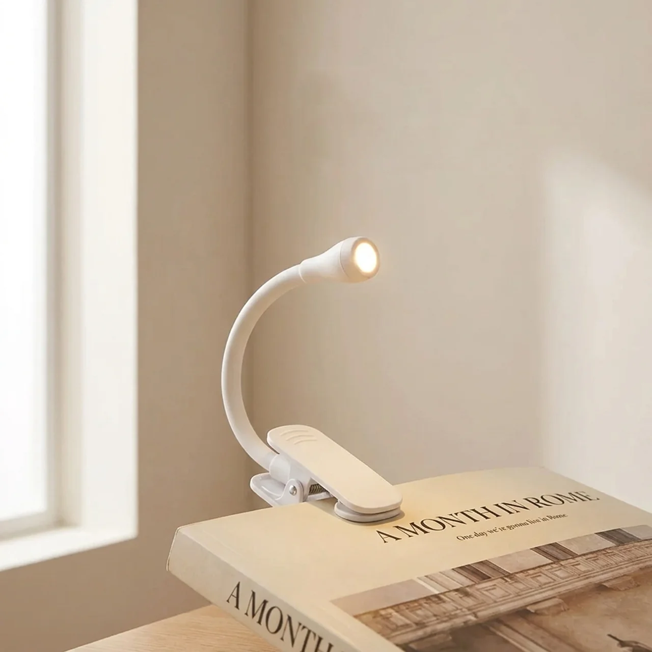 LED Clip-On Reading Light Flexible Neck USB Charging Clip Mount Warm LED