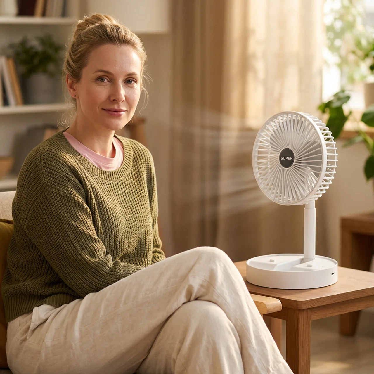 Portable Foldable USB Fan 4 Speed Quiet Motor Rechargeable