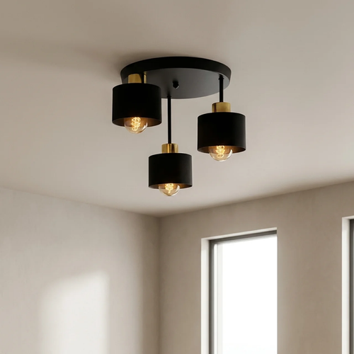 Ceiling Lamp 3 Light E27 Steel Frame Black and Gold Modern Industrial VexonGear