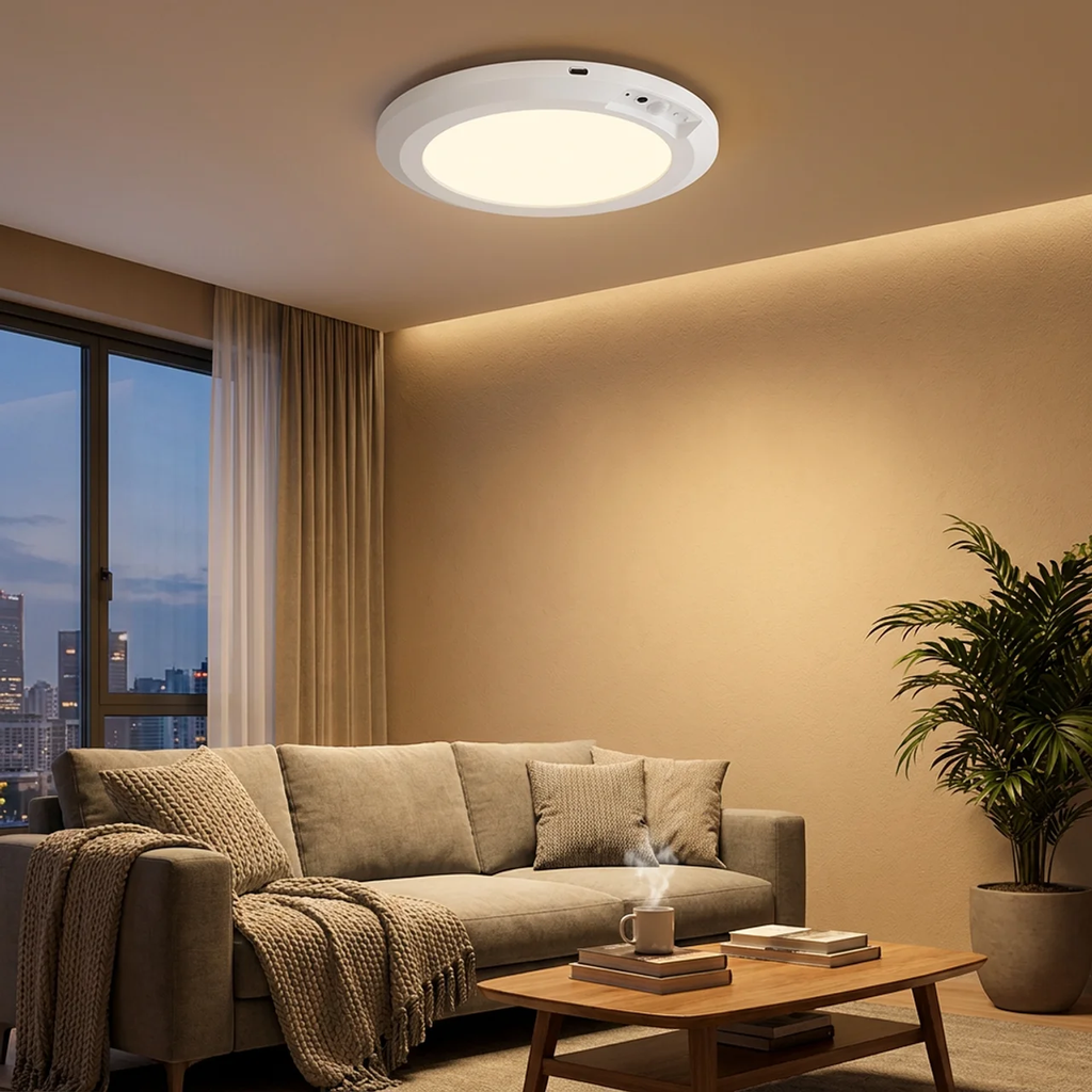 Motion Sensor LED Ceiling Light Warm White Battery Operated Compact Design VexonGear