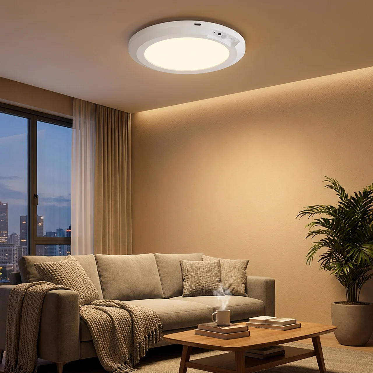 Motion Sensor LED Ceiling Light Warm White Battery Operated Compact Design VexonGear