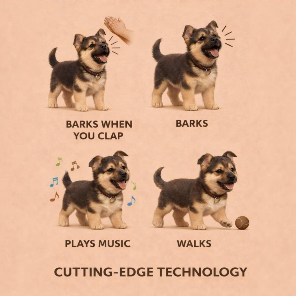 Realistic German Shepherd Puppy Toy – Interactive Walking, Barking & Wagging Electronic Pet VexonGear