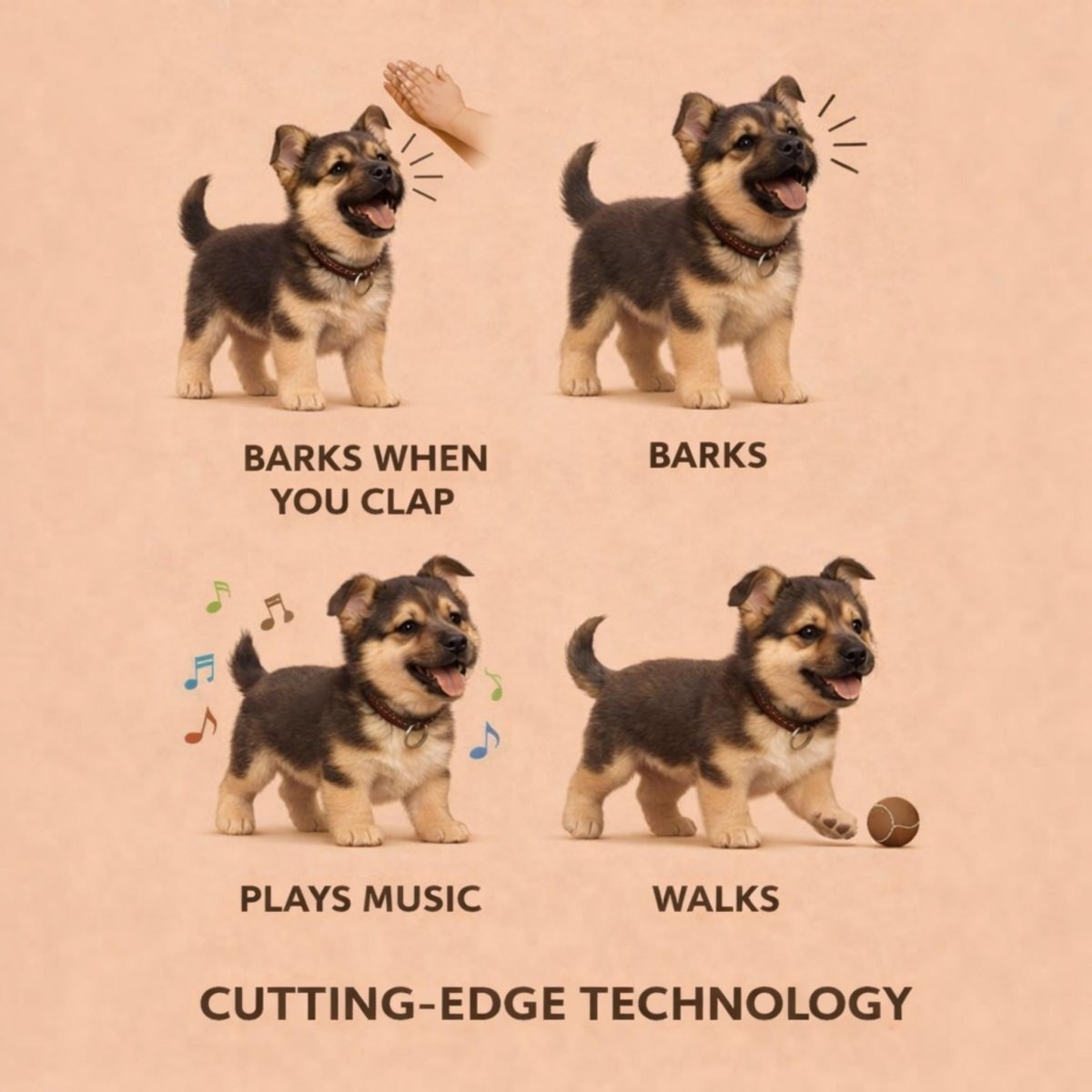 Realistic German Shepherd Puppy Toy – Interactive Walking, Barking & Wagging Electronic Pet VexonGear