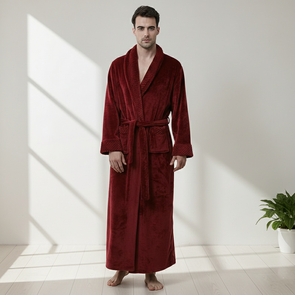 Men's Coral Fleece Bathrobe – Soft Long Dressing Gown for Ultimate Comfort & Warmth VexonGear