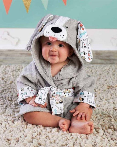 Baby Bath Robe | Gray Cotton Puppy Hood Design VexonGear