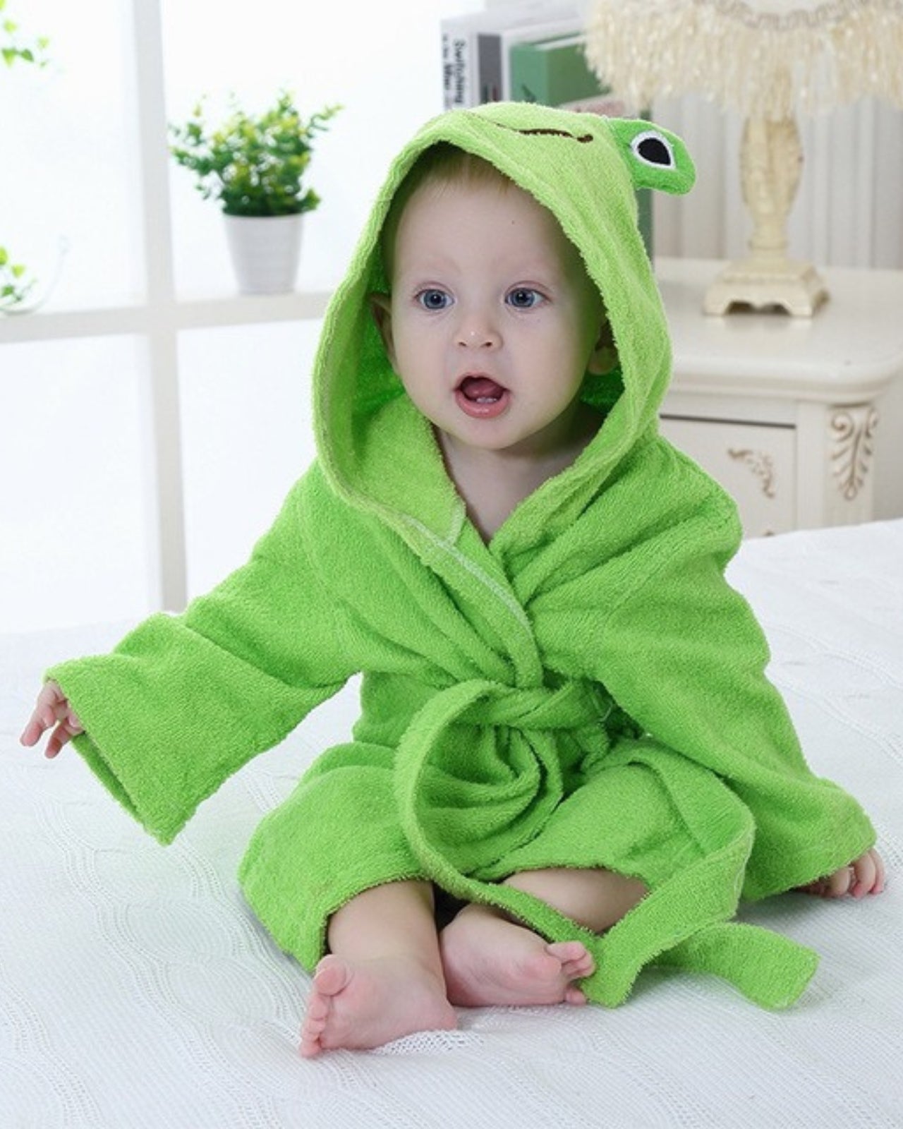 Kids Hooded Bathrobe | Green Frog Design Cotton Terry VexonGear