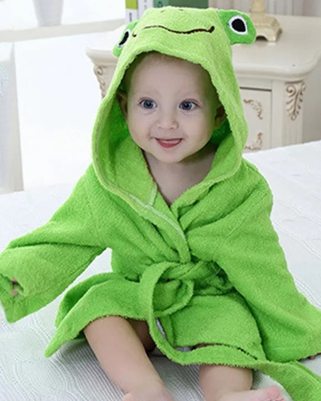Kids Hooded Bathrobe | Green Frog Design Cotton Terry VexonGear