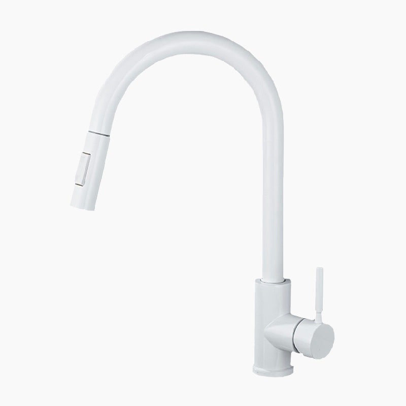 Modern Pull-Out Kitchen Faucet | White Gooseneck Design VexonGear