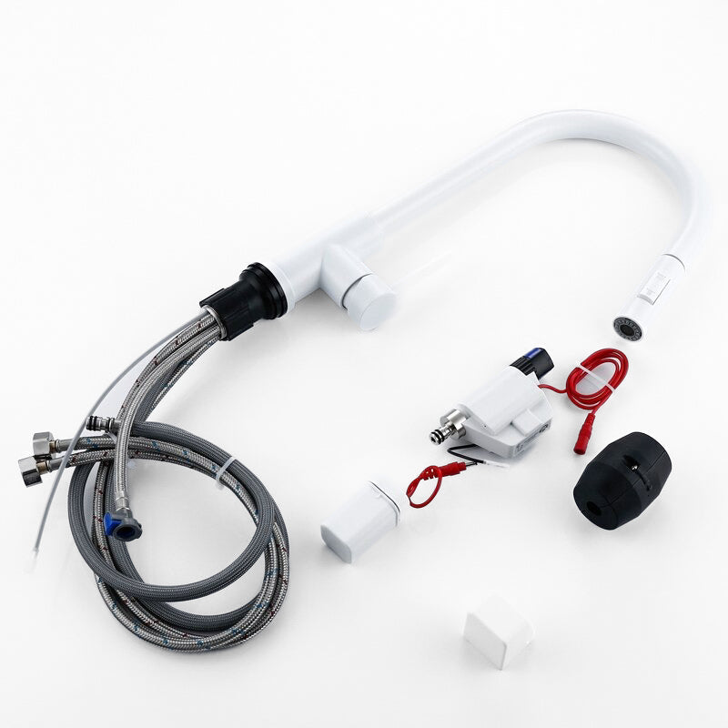 Modern Pull-Out Kitchen Faucet | White Gooseneck Design VexonGear