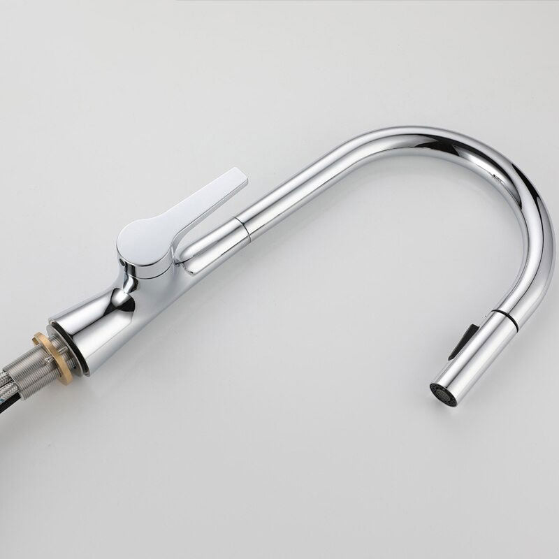 Pull-Down Kitchen Faucet | Chrome Gooseneck Design With Spray Head VexonGear