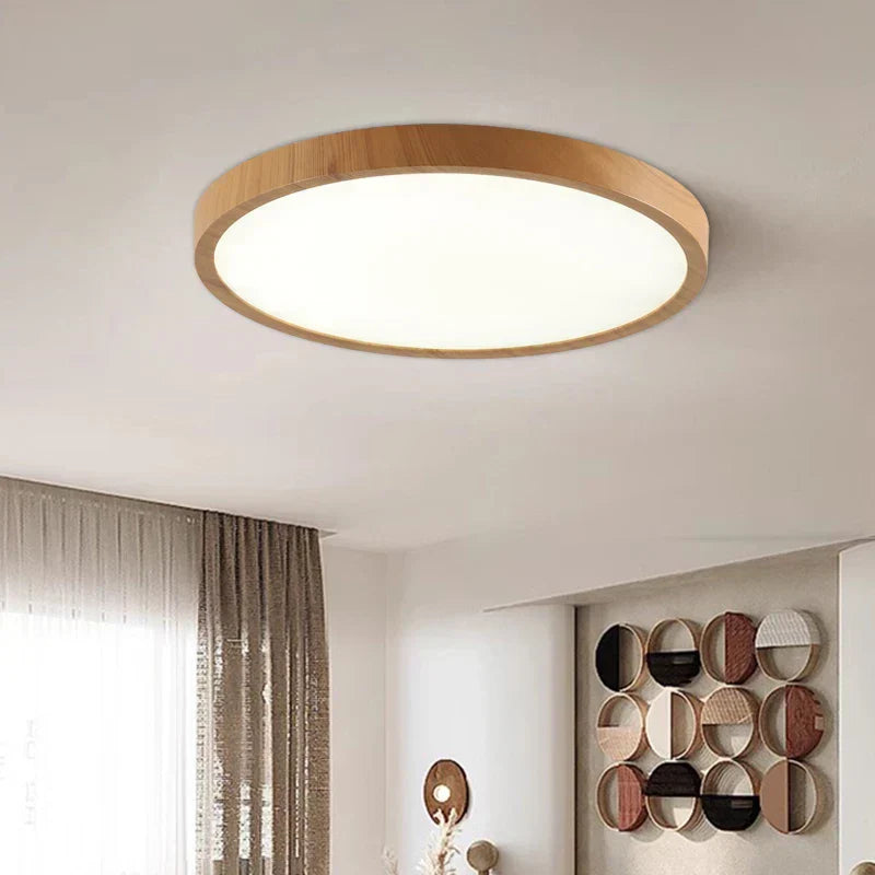 Vexon Ultrathin Walnut Circular Ceiling Light