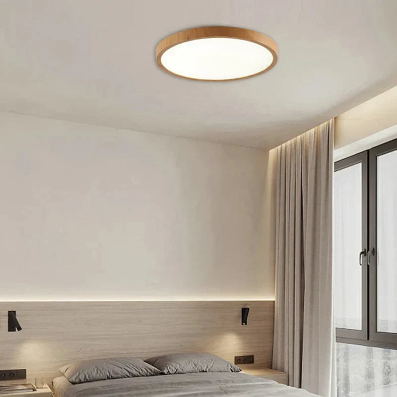 Vexon Ultrathin Walnut Circular Ceiling Light