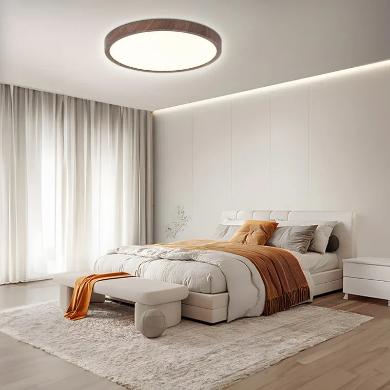 Vexon Ultrathin Walnut Circular Ceiling Light