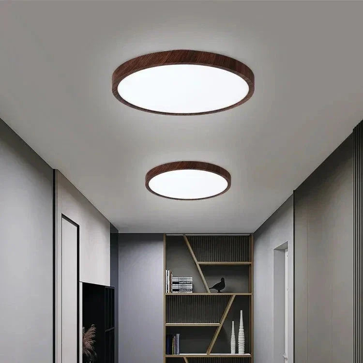 Vexon Ultrathin Walnut Circular Ceiling Light